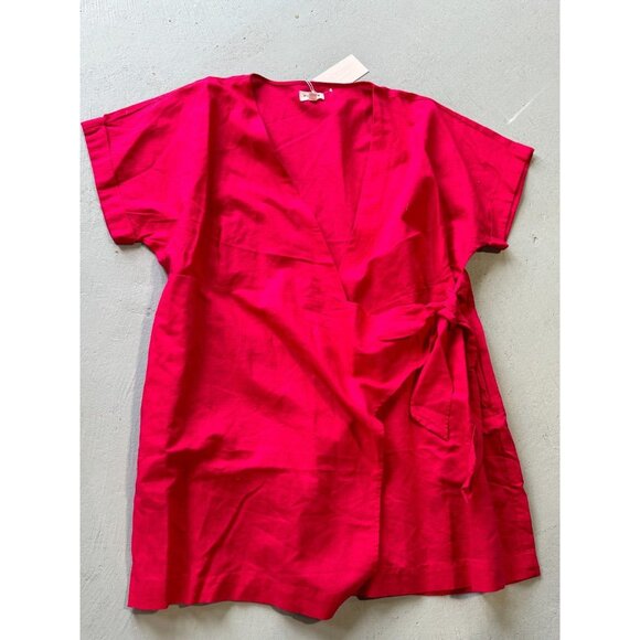NWT Hudson North Fushsia Pink Red Linen Blend Wrap Belted Summer Dress Sz 2XL - Picture 11 of 15
